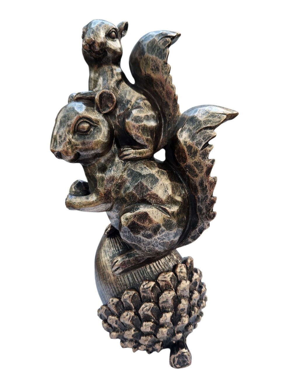 Bronze Tone Squirrel Duo Figurine Acorn Decorative Accent